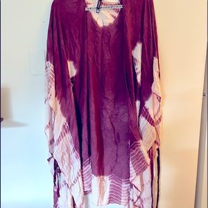 Maroon Tie-Dye Kimono/Beach Cover